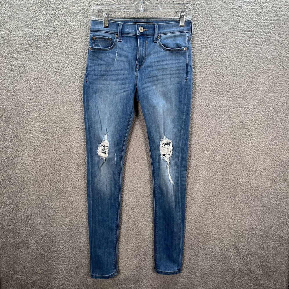 Express Jeans Womens 0R Blue Legging‎ Mid Rise Stretch Distressed Denim Preppy